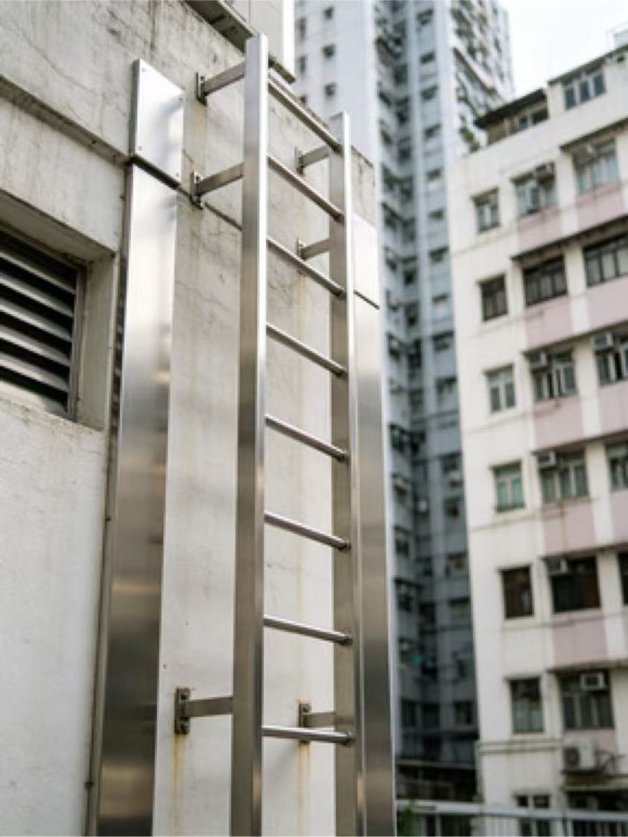 不鏽鋼直爬梯天台貓梯外牆檢修爬梯安全防盜直梯工廠直銷
