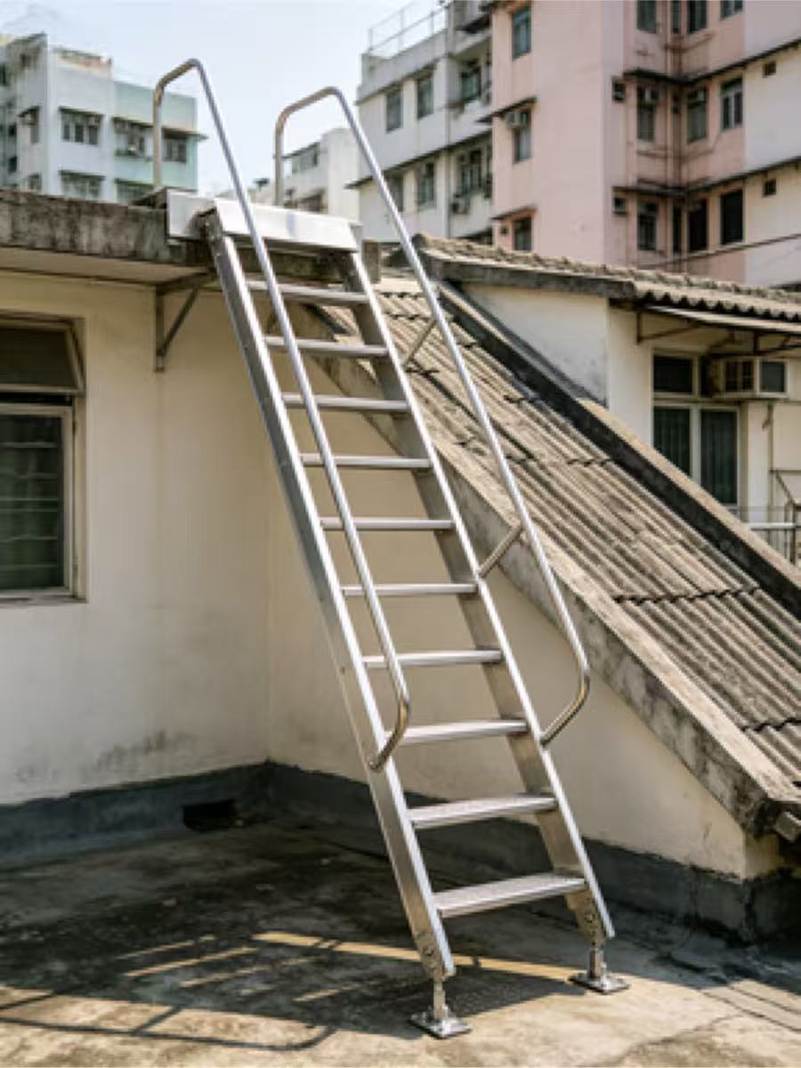 不鏽鋼斜梯天台過橋梯外牆檢修平台梯帶雙側扶手防滑踏步斜爬梯工廠直銷