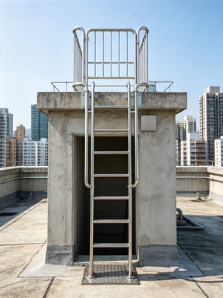不鏽鋼直爬梯天台檢修平台梯帶頂部護欄圍欄安全防墜落貓梯工廠直銷