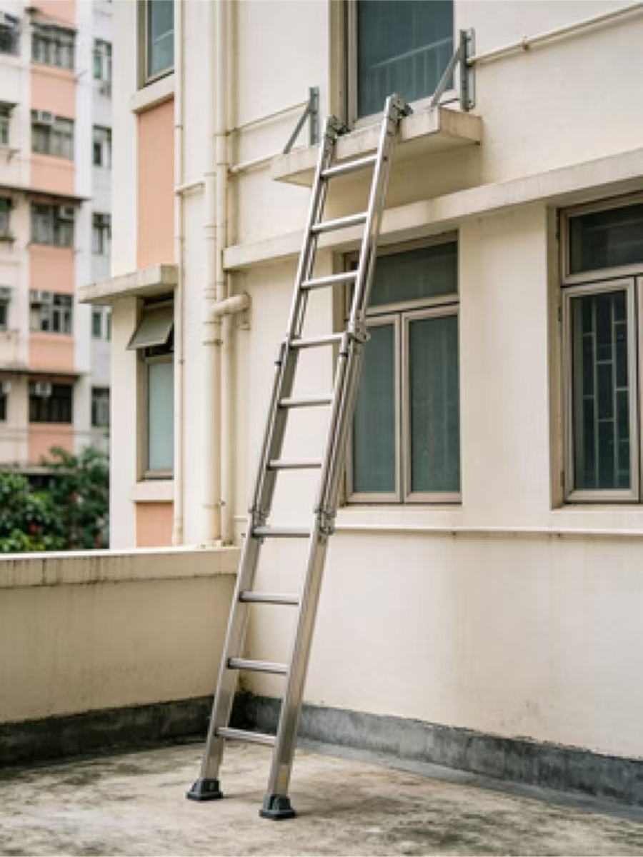 不鏽鋼斜爬梯天台檢修鋼梯外牆伸縮逃生梯安全防盜靠牆梯工廠直銷